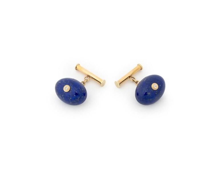 14k Yellow Gold Lapis and Diamond Cufflinks