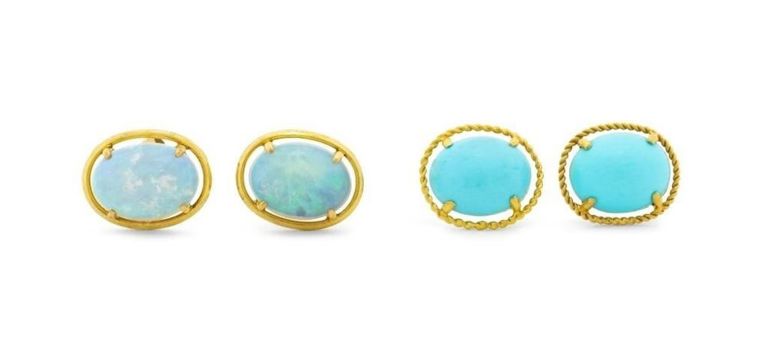14k Yellow Gold Opal and Turquoise Earrings