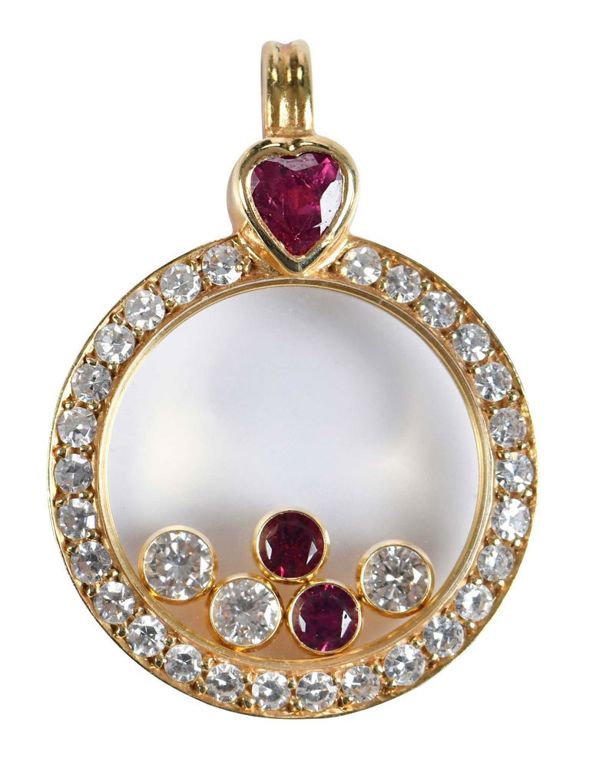 18k Yellow Gold Diamond and Ruby Pendant