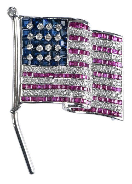 18k White Gold Gemstone Brooch Pendant