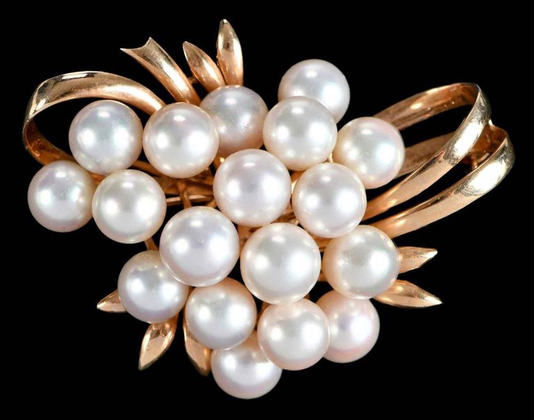 14k Rose Gold Pearl Brooch