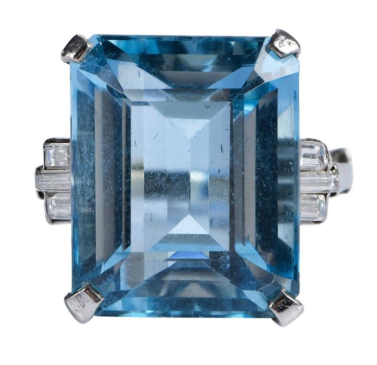 14k White Gold Aquamarine and Diamond Ring