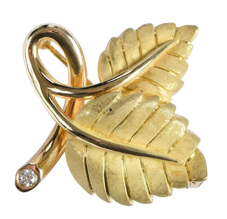 18k Yellow Gold Diamond Brooch