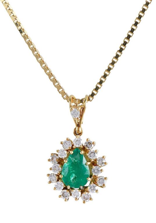Gold Emerald and Diamond Pendant Necklace