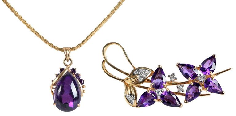 Gold Amethyst and Diamond Jewelry Items
