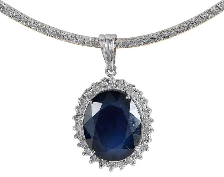 18k Gold Sapphire and Diamond Pendant Necklace