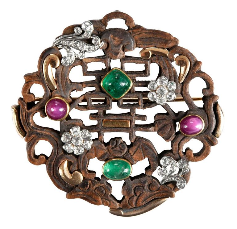 14k Gold Diamond and Gemstone Brooch