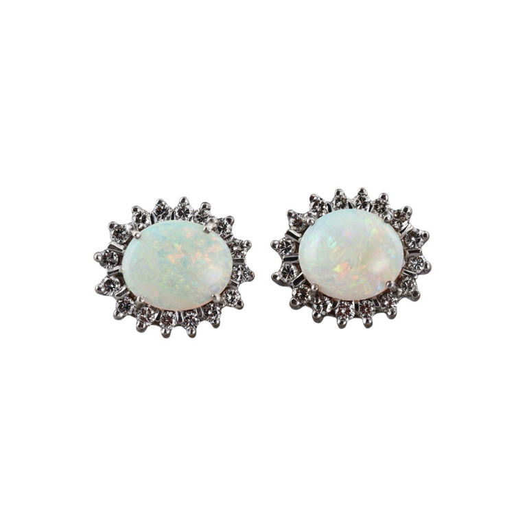 14k Gold Diamond and Opal Earrings