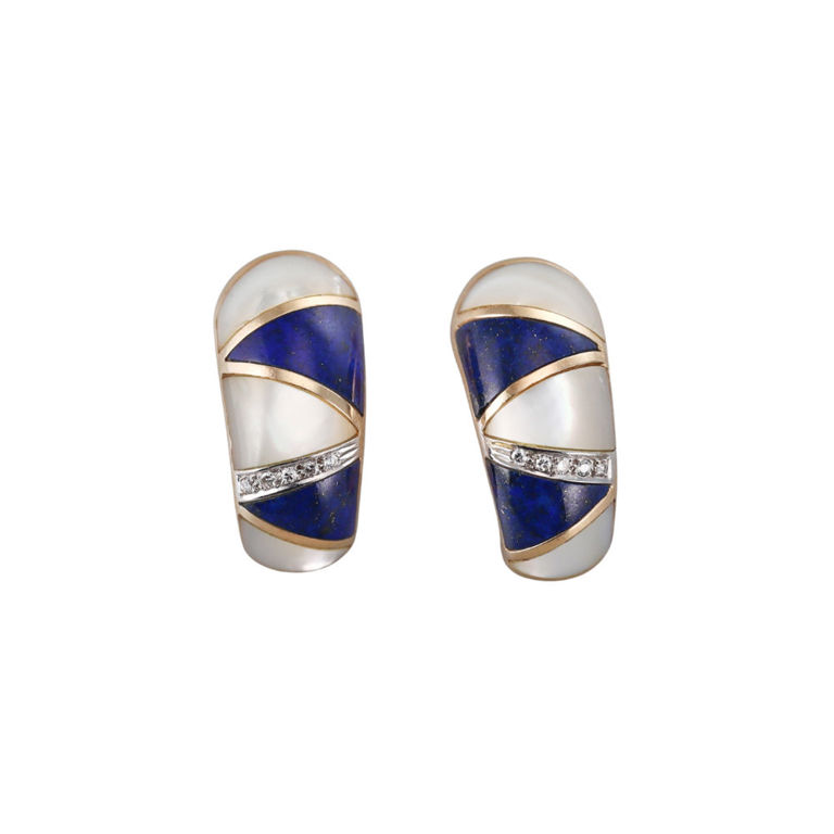 14k Gold Lapis and Diamond Earrings