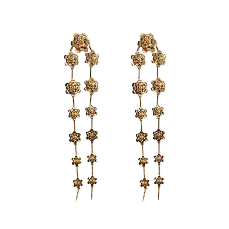 18k Gold Flower Drop Earrings