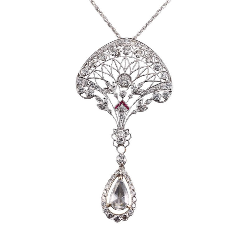 14k Gold Diamond and Ruby Pendant Necklace