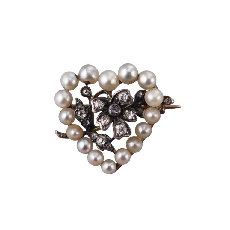 Antique Gold Silver Pearl Brooch
