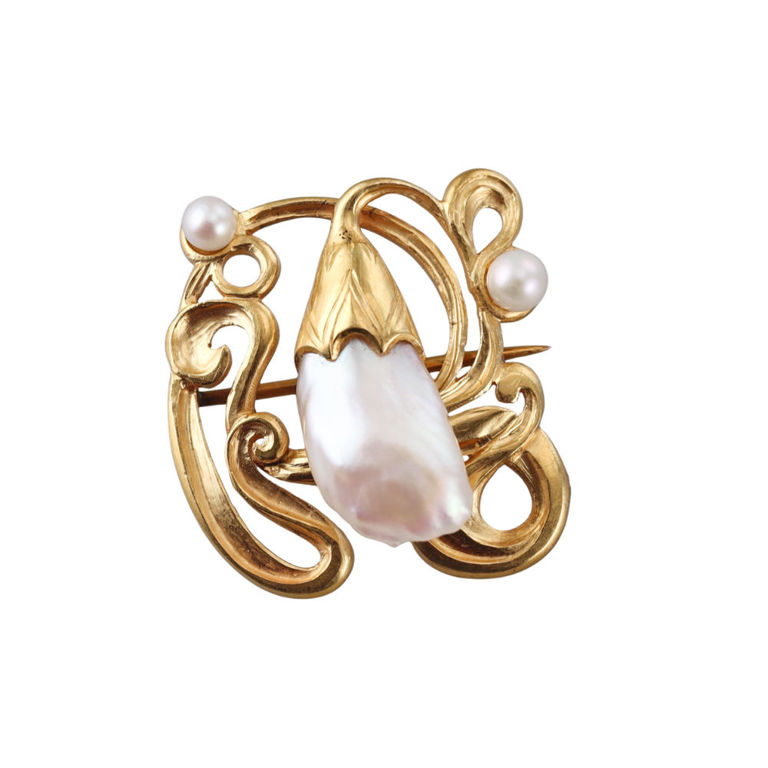 Antique 18k Gold Pearl Brooch
