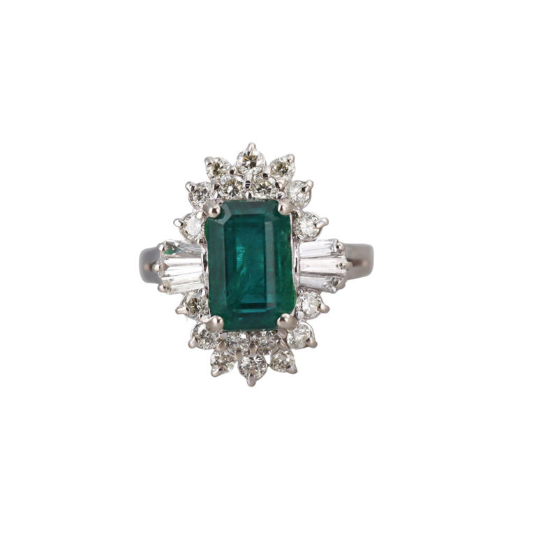 14k Gold Emerald and Diamond Ring