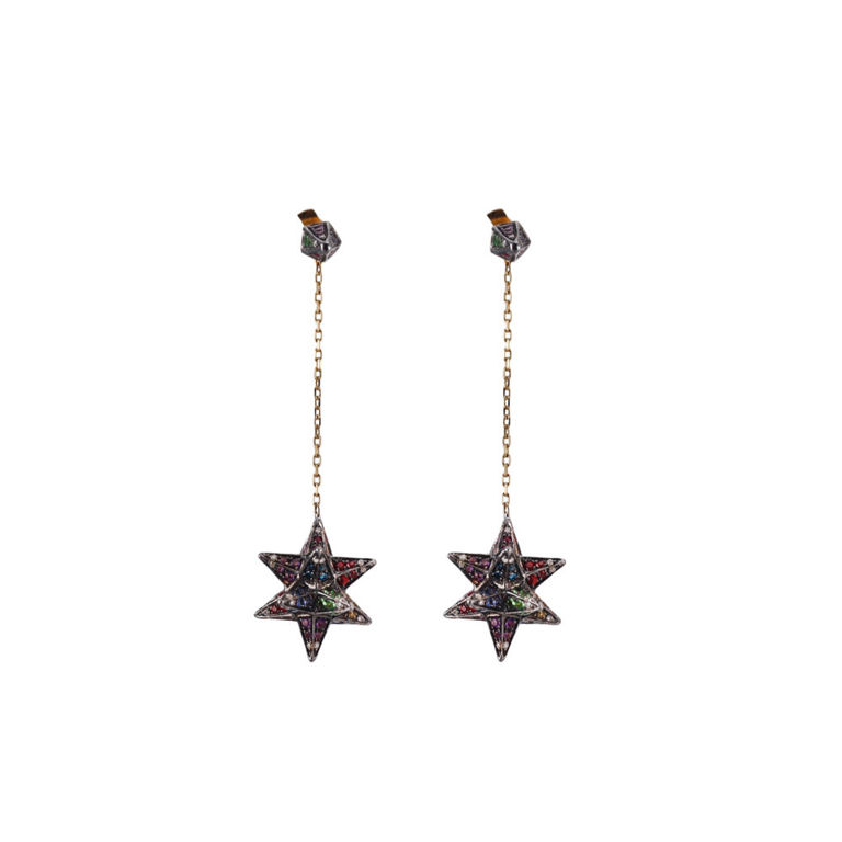18k Gold Tsavorite Sapphire and Diamond Earrings