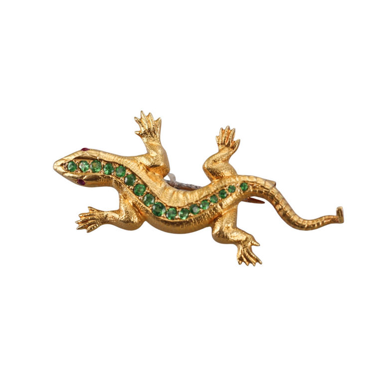 Gold Tsavorite and Ruby Brooch