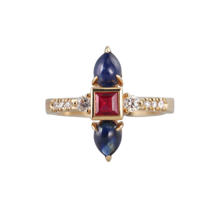 18k Yellow Gold Diamond and Gemstone Ring