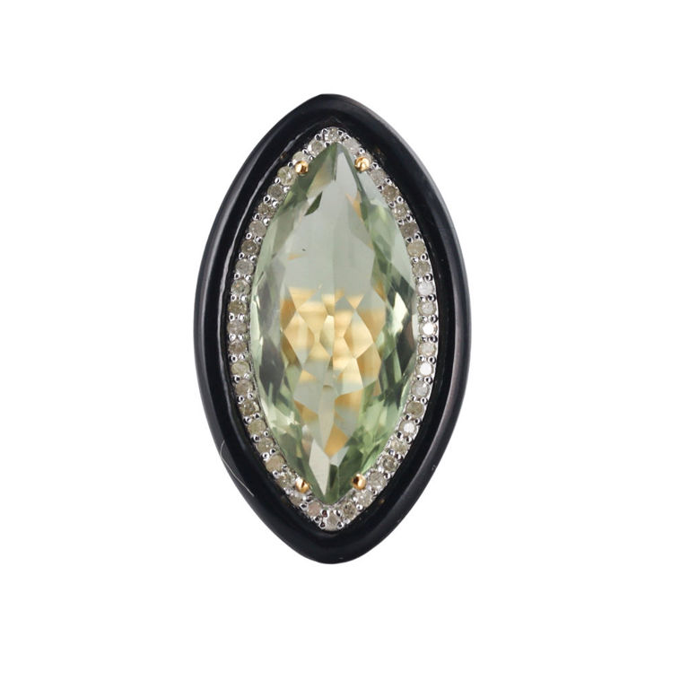 14k Gold Silver Prasiolite Ring