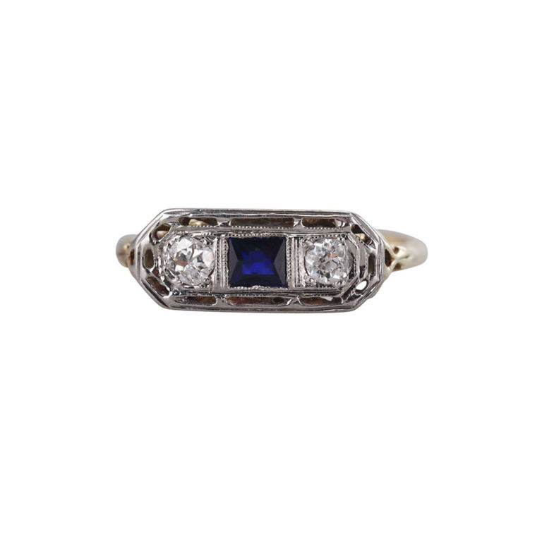 18k Gold Diamond and Sapphire Ring
