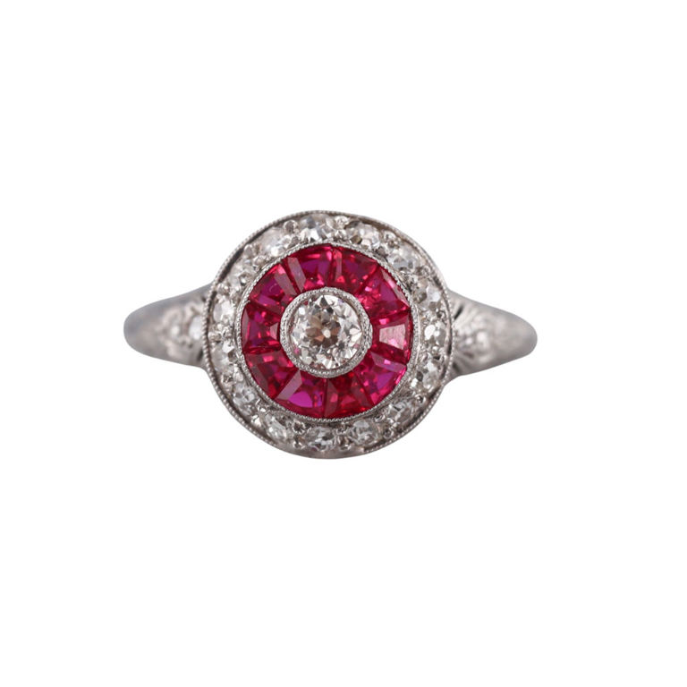 Platinum Diamond and Ruby Ring