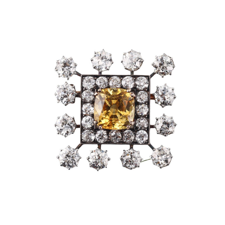 18k Gold Sapphire and Diamond Brooch