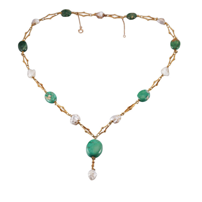 14k Yellow Gold Pearl and Gemstone Necklace