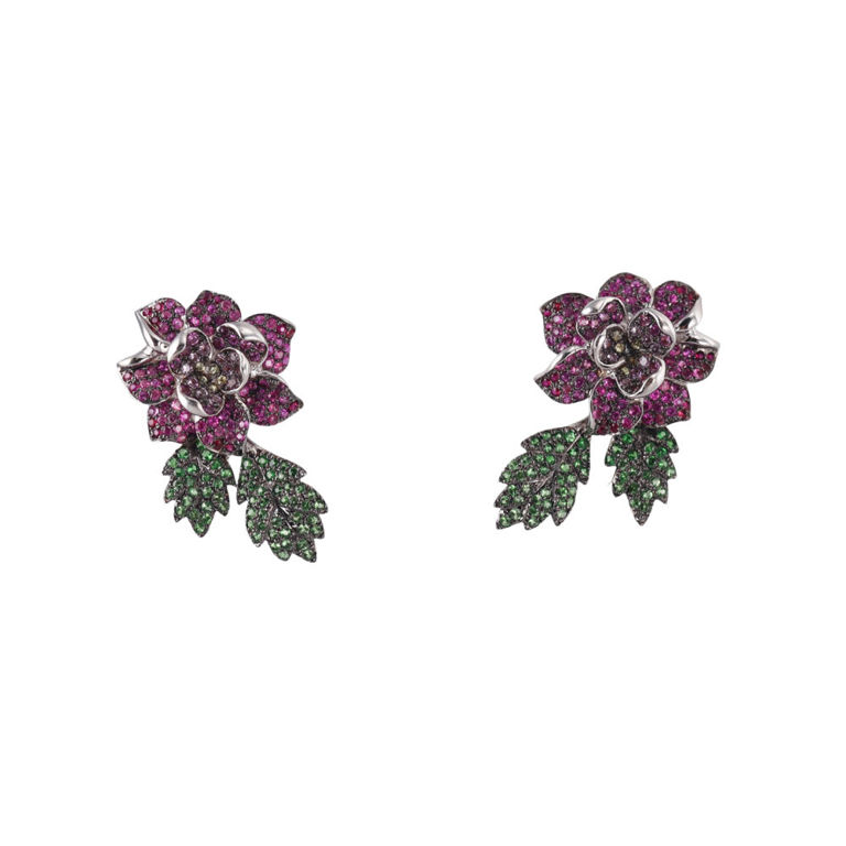 18k Gold Sapphire and Tsavorite Earrings