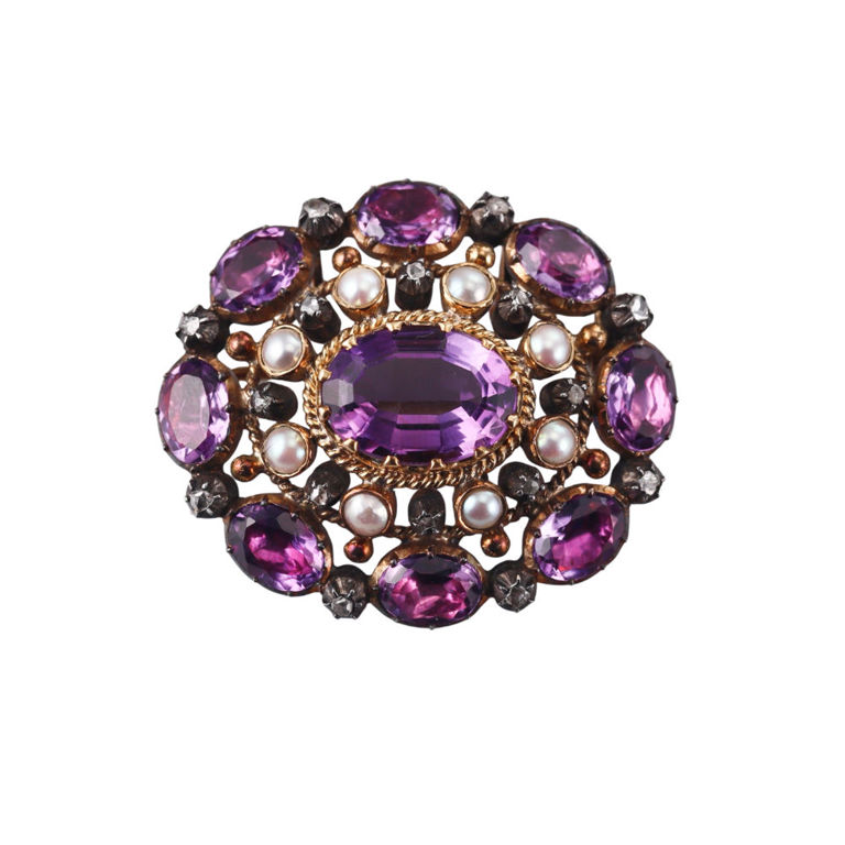 Antique Gold and Silver Gemstone Brooch Pendant
