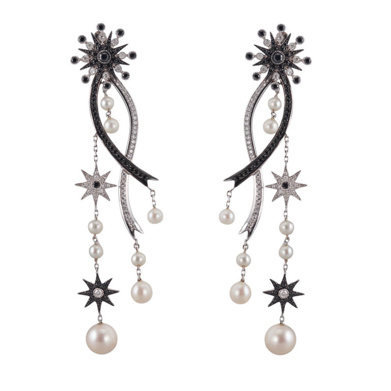 18k White Gold Diamond and Pearl Earrings
