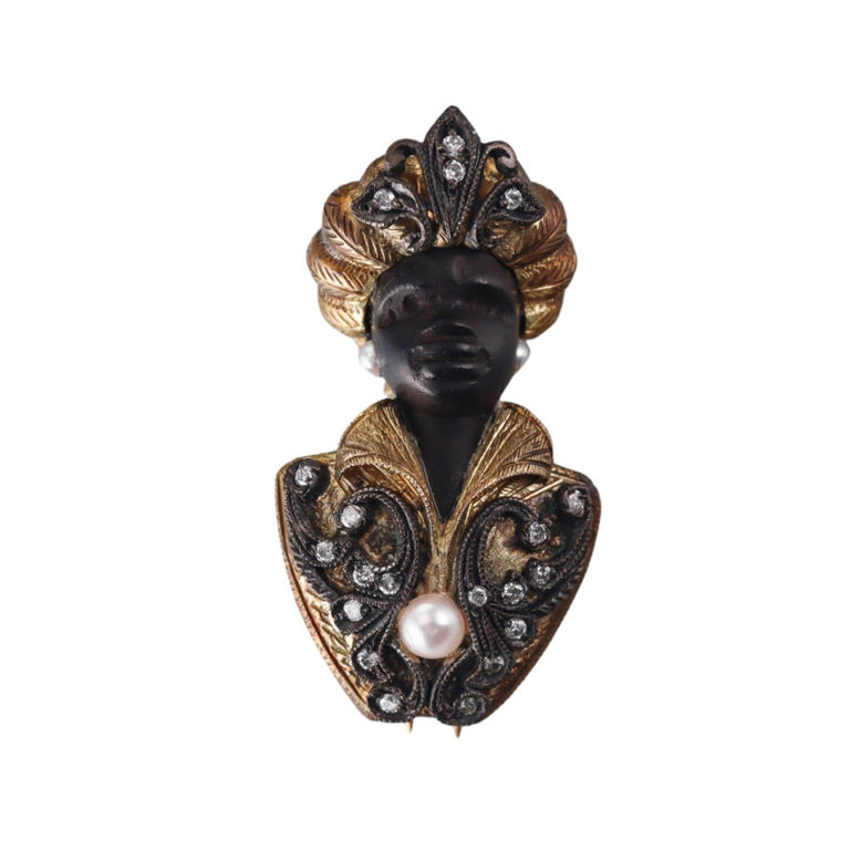 Gold and Silver Diamond Pearl Brooch