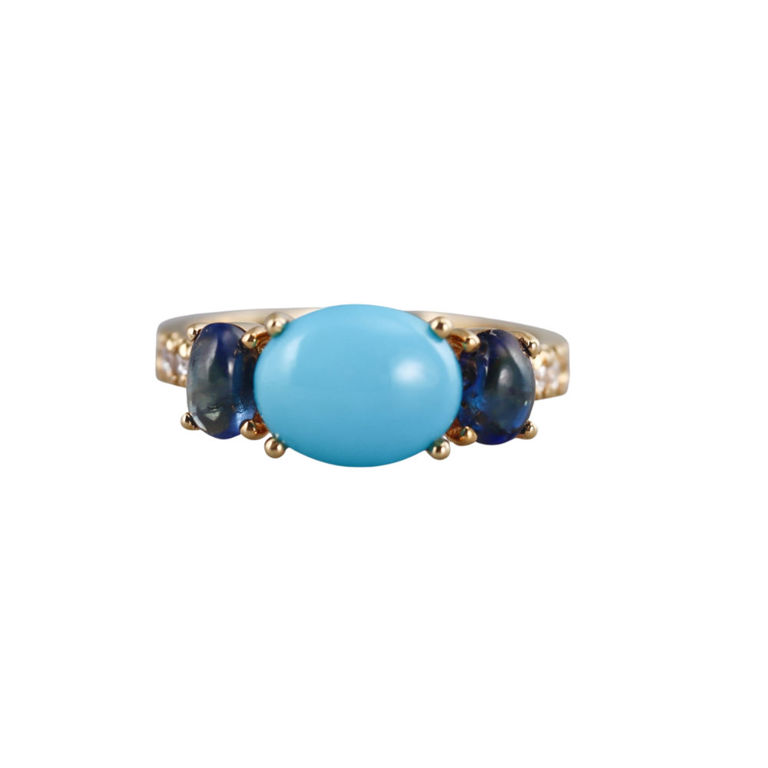 18k Yellow Gold Turquoise and Diamond Ring