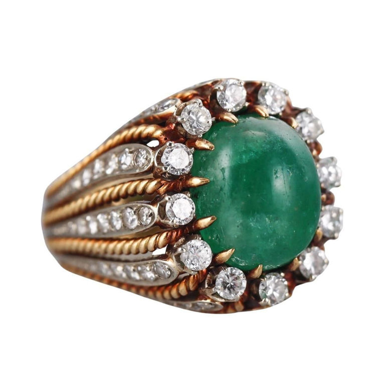 18k Gold Emerald and Diamond Ring