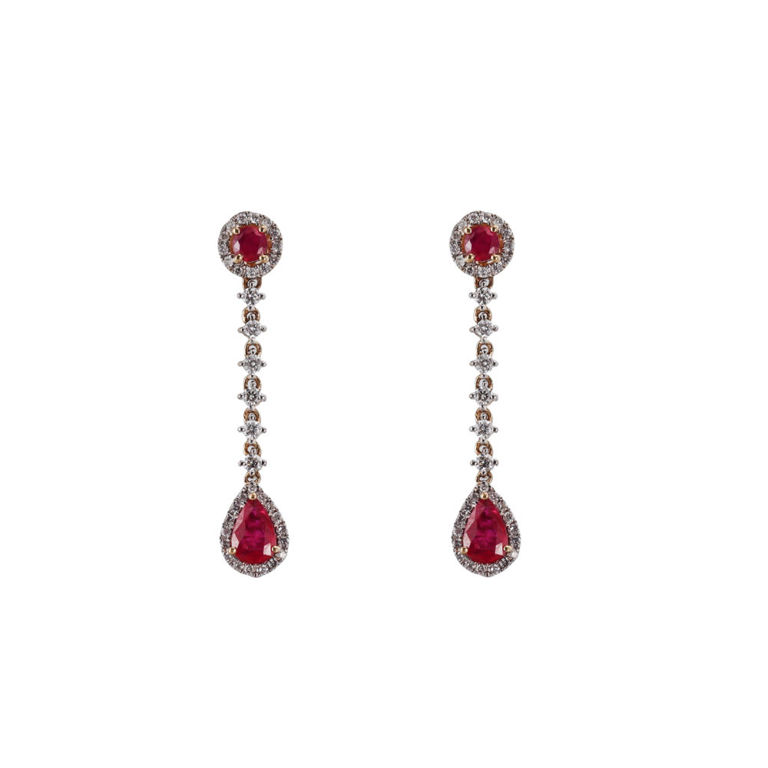 9k Gold Diamond and Ruby Earrings