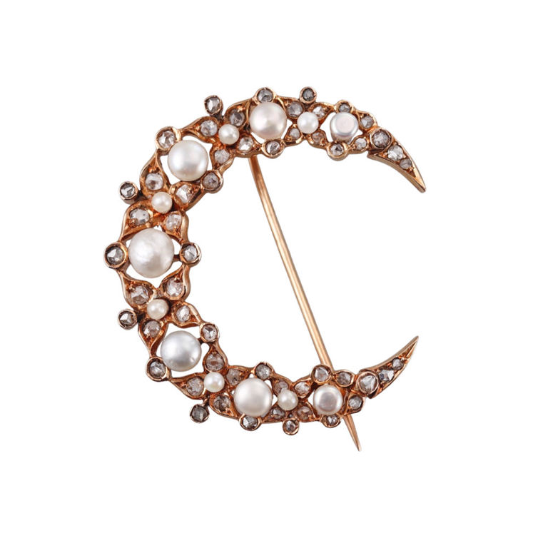 18k Gold Diamond Pearl Brooch