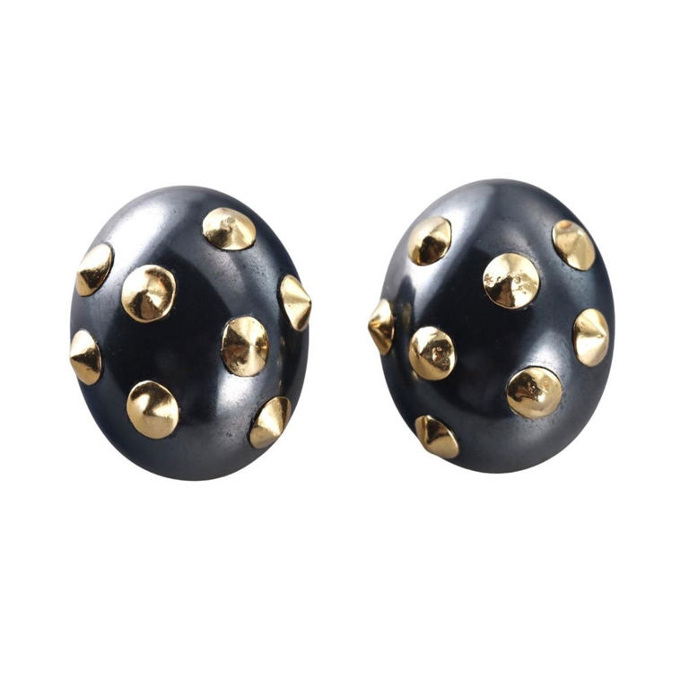 18k Gold Hematite Earrings
