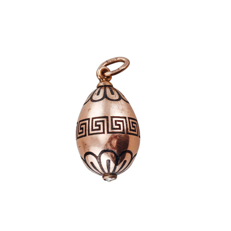 14k Gold Diamond Enamel Egg Pendant