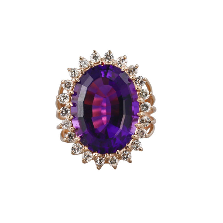 14k Gold Amethyst and Diamond Ring