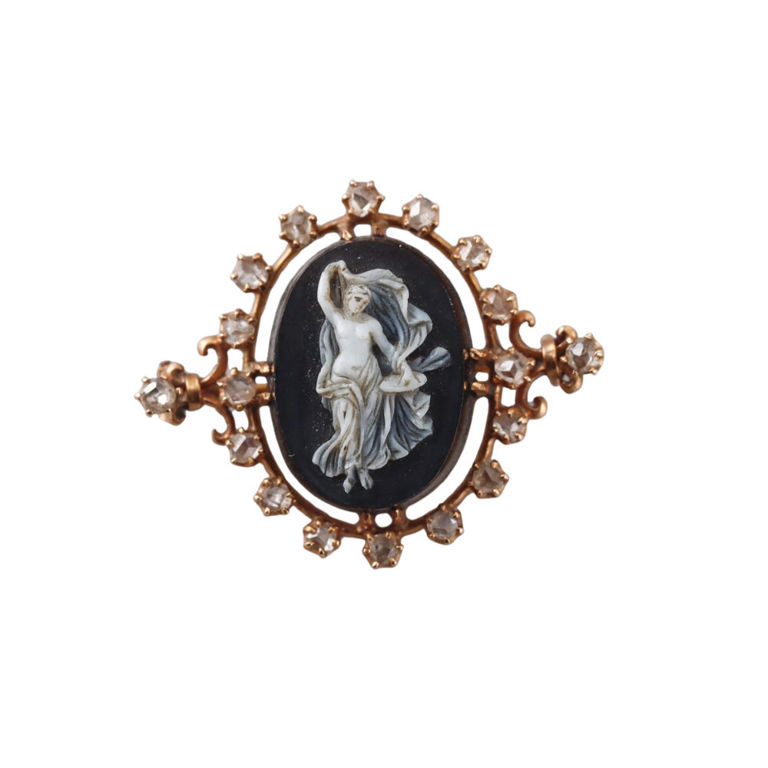 18k Gold Diamond Cameo Brooch