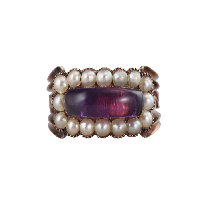 14k Gold Amethyst and Pearl Ring