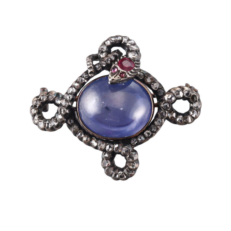 Silver Gold Sapphire Diamond Ruby Brooch