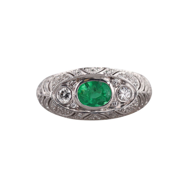 18k White Gold Emerald and Diamond Ring