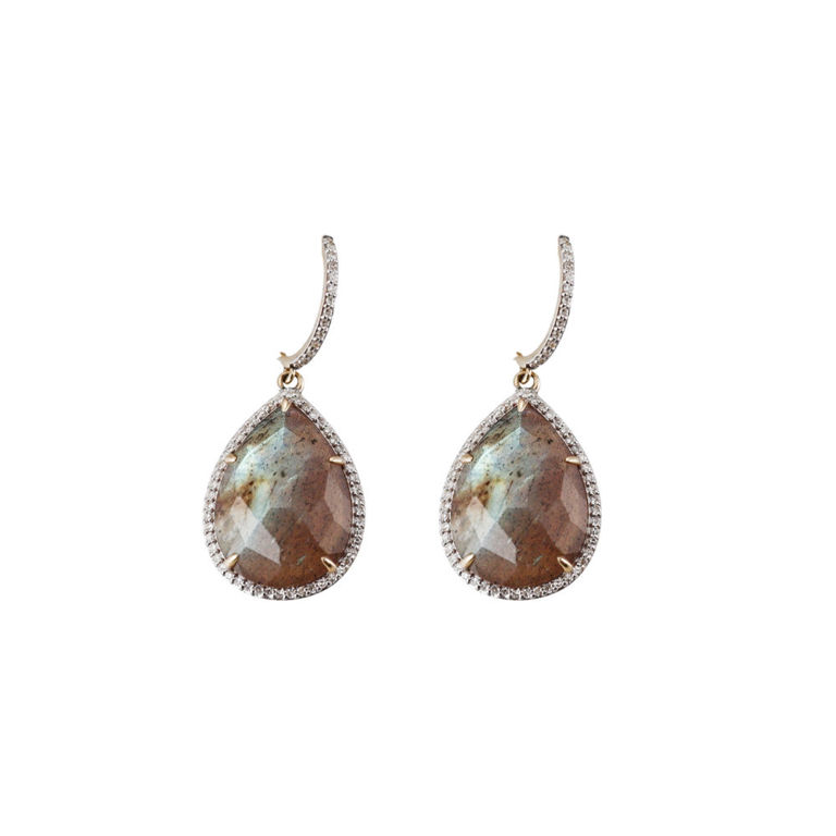 14k Yellow Gold Labradorite and Diamond Earrings