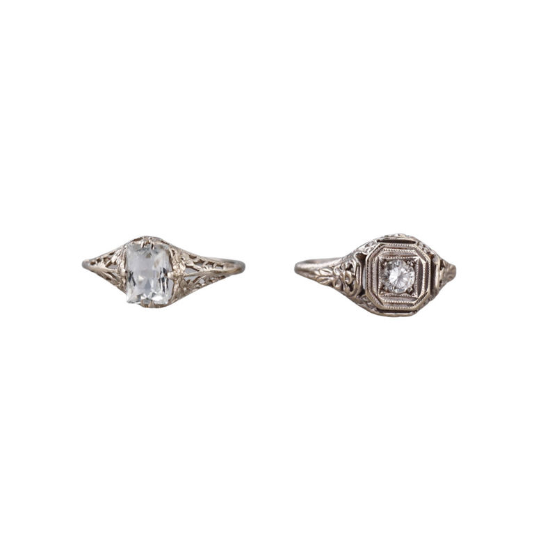 14k Gold Diamond Crystal Rings