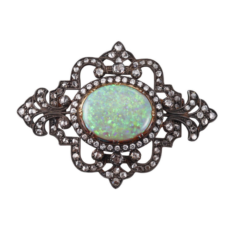 Silver and Gold Opal Diamond Brooch
