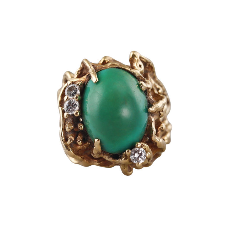 18k Gold Diamond and Turquoise Ring