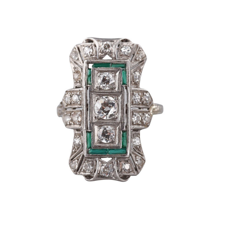 Platinum Diamond Emerald Ring
