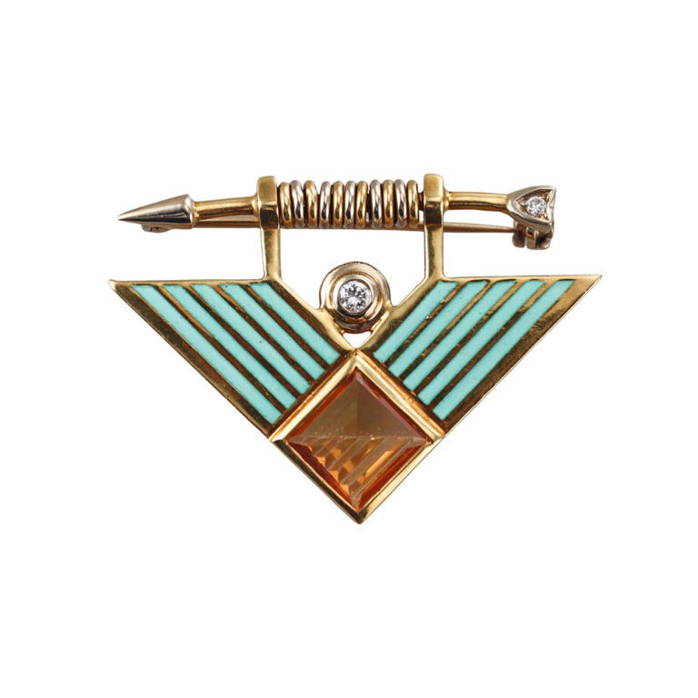 18k Gold Citrine and Diamond Brooch