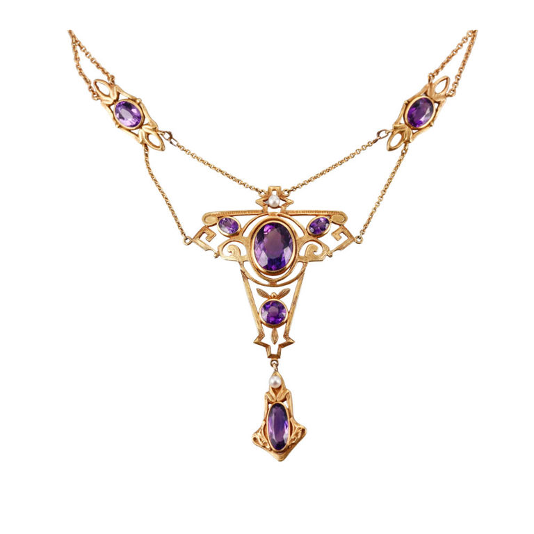 14k Gold Amethyst and Pearl Necklace