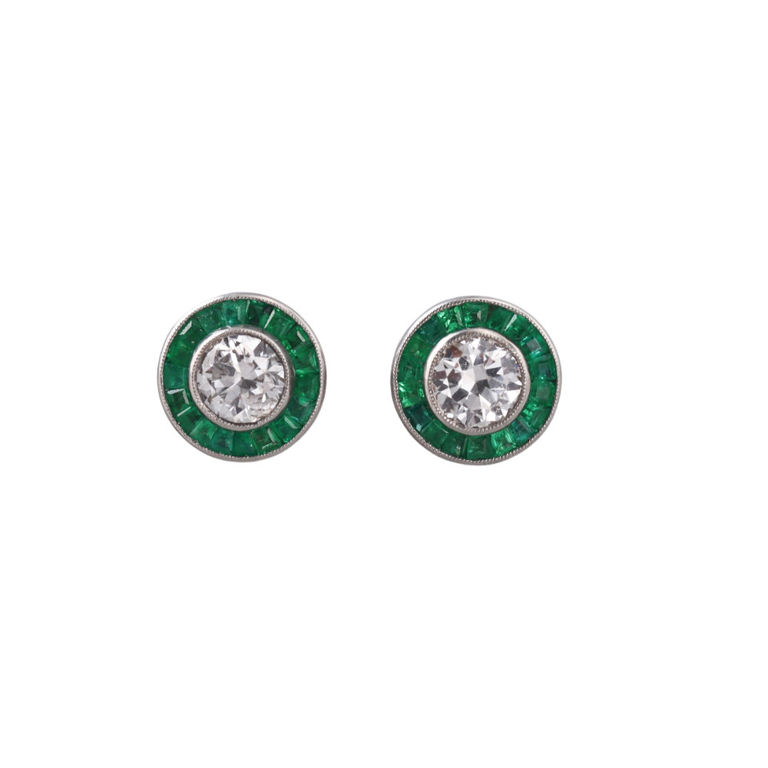 Platinum Diamond and Emerald Earrings