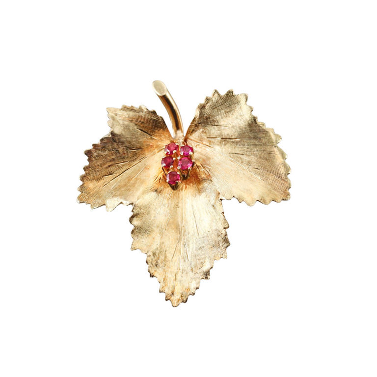 18k Yellow Gold Ruby Brooch Pendant